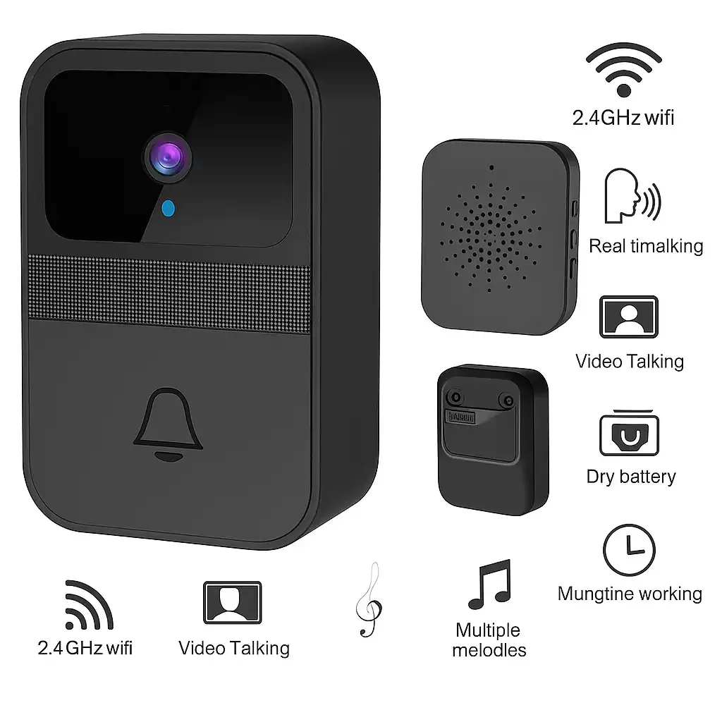 Sonnette de porte intelligente sans fil avec caméra et vision nocturne WiFi